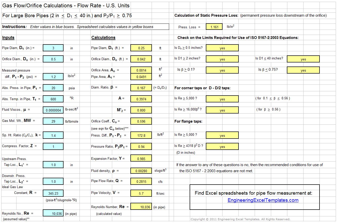 orifice gas flow calculation excel spreadsheets